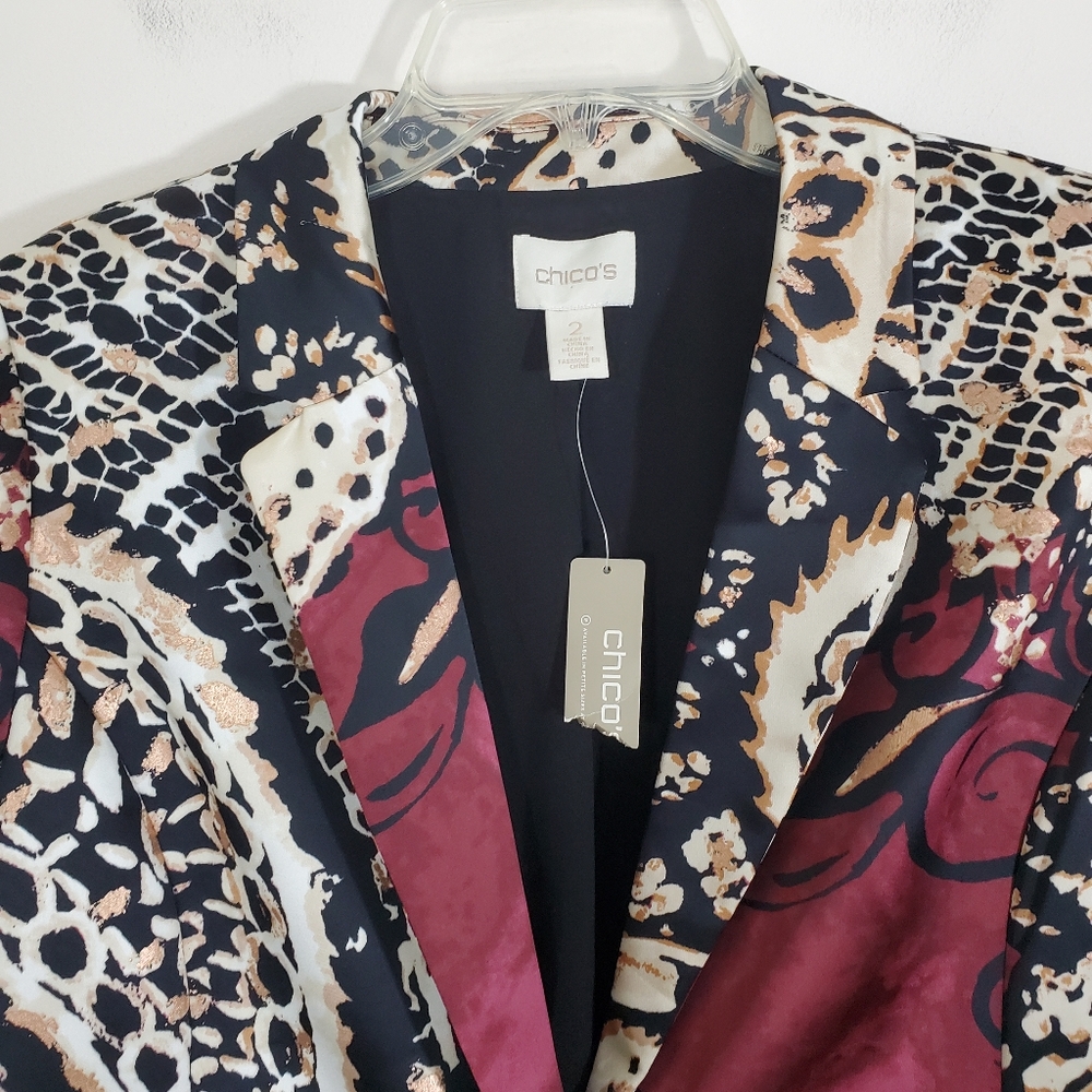 NWT Chico's Blazer Jacket Red Maple Large Business Casual Satin Modern Boho - Picture 7 of 14